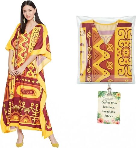 Oussum المرأة حجم كبير القفطان كيمونو البوليستر فساتين فضفاضة القفطان فستان السيدات مساء عادية طويلة ماكسي in Kuwait