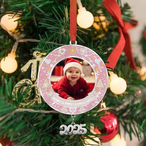 Baby‘s First Christmas Photo Ornament 2024, Personalized Baby Boy Girl First Christmas Ornament, Xmas Tree Hang Decoration, Keepsake Newborn Baby Picture Ornaments Pink in Saudi Arabia