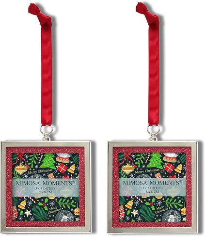 MIMOSA MOMENTS Bling Picture Frame Ornament for Wedding & Holiday, 2pcs 3x3 hanging frames (Set of 2 - Red Glitter) in Kuwait