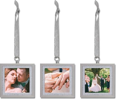 MIMOSA MOMENTS Bling Picture Frame Ornament for Wedding & Holiday, 2pcs 3x3 hanging frames (Set of 2 - Red Glitter) in Kuwait