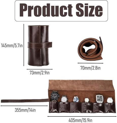 منظم لفافة ساعة السفر من الجلد الطبيعي، حقيبة تخزين محمولة لساعة السفر قابلة للطي مع 6 فتحات مصنوعة يدويًا، سهلة الحمل على هدية تخزين الساعات للرجال، القهوة in Kuwait