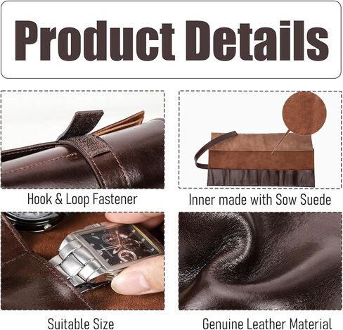 منظم لفافة ساعة السفر من الجلد الطبيعي، حقيبة تخزين محمولة لساعة السفر قابلة للطي مع 6 فتحات مصنوعة يدويًا، سهلة الحمل على هدية تخزين الساعات للرجال، القهوة in Kuwait