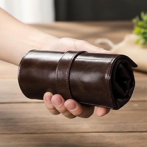 منظم لفافة ساعة السفر من الجلد الطبيعي، حقيبة تخزين محمولة لساعة السفر قابلة للطي مع 6 فتحات مصنوعة يدويًا، سهلة الحمل على هدية تخزين الساعات للرجال، القهوة in Kuwait