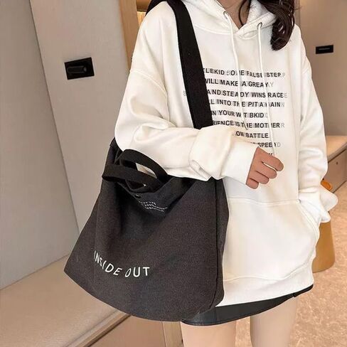 Large Capacity Spacious Tote Bag With Alphabet Print, Casual Trendy Handbag with Zipper Closure, Suitable for Women Commuting, Shopping, Travel - Black in Saudi Arabia
