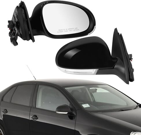 Black Side Mirror Compatible with Volkswagen Jetta 2005 2006 2007 2008 2009 2010, W/Turn Signal Light/Heated/Manual Folding/Power Glass Door Mirror Replace#VW1321122 861033(7pins,Right Passenger) in Kuwait