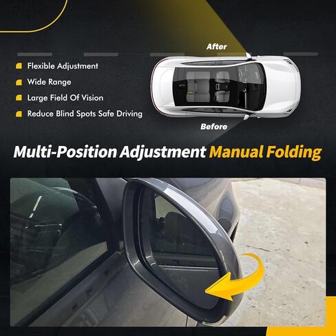 Black Side Mirror Compatible with Volkswagen Jetta 2005 2006 2007 2008 2009 2010, W/Turn Signal Light/Heated/Manual Folding/Power Glass Door Mirror Replace#VW1321122 861033(7pins,Right Passenger) in Kuwait