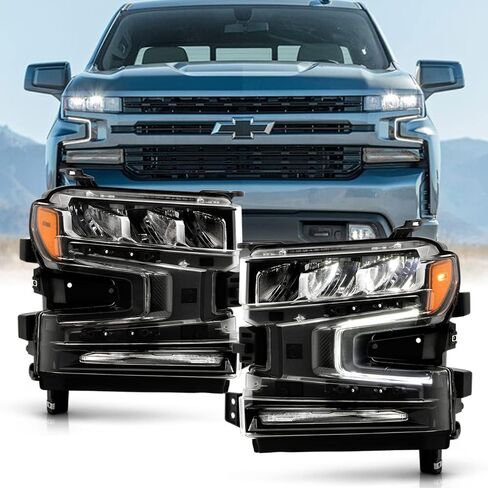 ACANII - لـ [LED منخفض/عالي الشعاع مع إشارة الهالوجين] 2019-2021 تشيفي سيلفرادو 1500 LED DRL مجموعة المصابيح الأمامية in Saudi Arabia