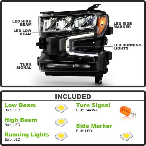 ACANII - لـ [LED منخفض/عالي الشعاع مع إشارة الهالوجين] 2019-2021 تشيفي سيلفرادو 1500 LED DRL مجموعة المصابيح الأمامية in Saudi Arabia