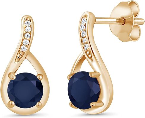 Gem Stone King 18K Yellow Gold Plated Silver Blue Sapphire and White Diamond Infinity Earrings For Women (1.27 Cttw, Gemstone September Birthstone, Round 5MM) in Saudi Arabia