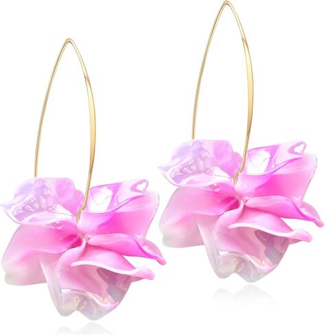 GPASTG أقراط متدلية على شكل زهرة أكريليك بوهيمية مصنوعة يدويًا من GPASTG أقراط طويلة على شكل زهور وردية كبيرة للنساء in Kuwait