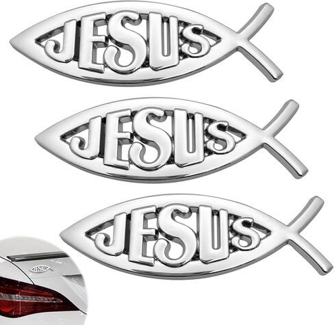 3 Pcs 3D Metal Jesus Christian Fish Decal Stickers, Self-Adhesive Scratch-Resistant Decals for Car Exterior, Trunk & SUV, Weatherproof Religious Exterior Decoration (Silver1) in Saudi Arabia