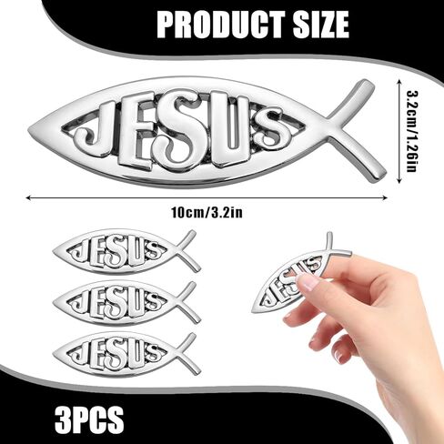 3 Pcs 3D Metal Jesus Christian Fish Decal Stickers, Self-Adhesive Scratch-Resistant Decals for Car Exterior, Trunk & SUV, Weatherproof Religious Exterior Decoration (Silver1) in Saudi Arabia