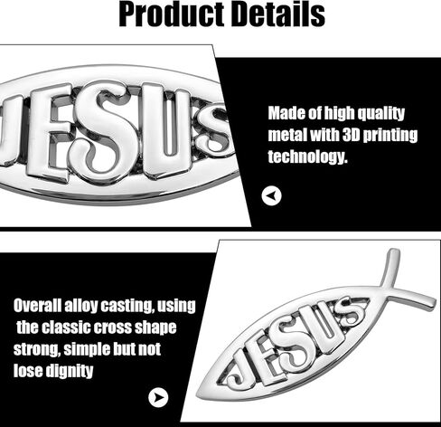 3 Pcs 3D Metal Jesus Christian Fish Decal Stickers, Self-Adhesive Scratch-Resistant Decals for Car Exterior, Trunk & SUV, Weatherproof Religious Exterior Decoration (Silver1) in Saudi Arabia