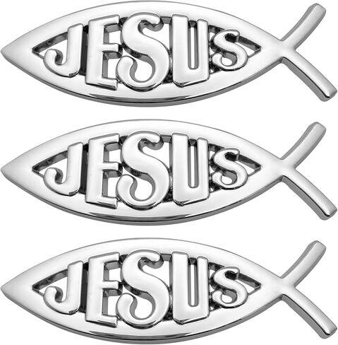 3 Pcs 3D Metal Jesus Christian Fish Decal Stickers, Self-Adhesive Scratch-Resistant Decals for Car Exterior, Trunk & SUV, Weatherproof Religious Exterior Decoration (Silver1) in Saudi Arabia