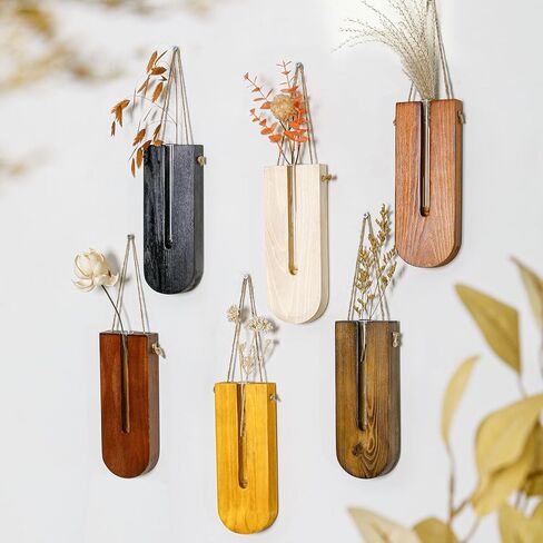 6 Pack Wall Planters for Indoor Plants, Wooden Hanging Planter, Propagation Station, Wooden Pocket Vase, Wood Wall Decor for Living Room Bedroom Bathroom in Kuwait