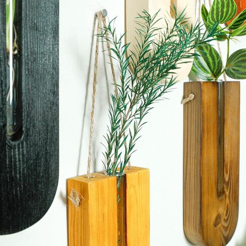 6 Pack Wall Planters for Indoor Plants, Wooden Hanging Planter, Propagation Station, Wooden Pocket Vase, Wood Wall Decor for Living Room Bedroom Bathroom in Kuwait