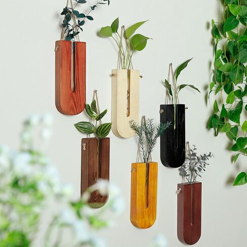 6 Pack Wall Planters for Indoor Plants, Wooden Hanging Planter, Propagation Station, Wooden Pocket Vase, Wood Wall Decor for Living Room Bedroom Bathroom in Kuwait