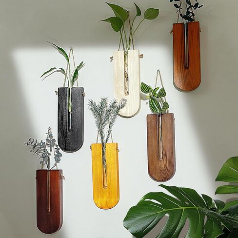 6 Pack Wall Planters for Indoor Plants, Wooden Hanging Planter, Propagation Station, Wooden Pocket Vase, Wood Wall Decor for Living Room Bedroom Bathroom in Kuwait