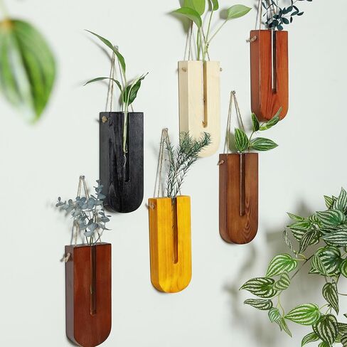 6 Pack Wall Planters for Indoor Plants, Wooden Hanging Planter, Propagation Station, Wooden Pocket Vase, Wood Wall Decor for Living Room Bedroom Bathroom in Kuwait