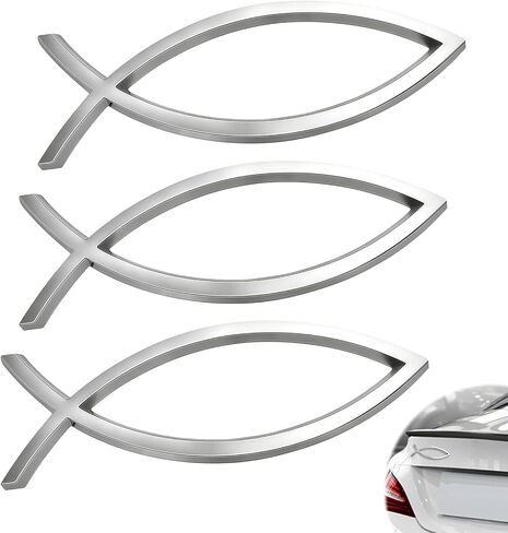 3 Pcs 3D Metal Jesus Christian Fish Decal Stickers, Self-Adhesive Scratch-Resistant Decals for Car Exterior, Trunk & SUV, Weatherproof Religious Exterior Decoration (Silver1) in Kuwait