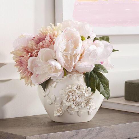 Bloomer 8 3/4" Wide White Glazed Floral Cottage Core Decorative Vase - Dahlia Studios in Saudi Arabia