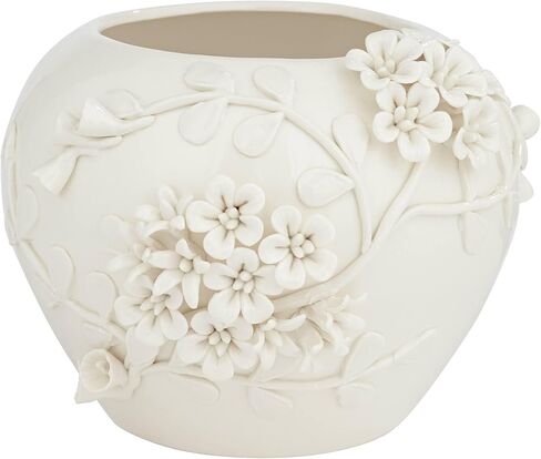 Bloomer 8 3/4" Wide White Glazed Floral Cottage Core Decorative Vase - Dahlia Studios in Saudi Arabia