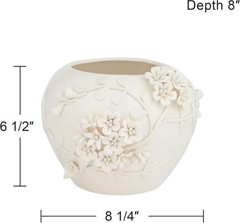 Bloomer 8 3/4" Wide White Glazed Floral Cottage Core Decorative Vase - Dahlia Studios in Saudi Arabia