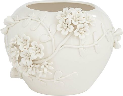Bloomer 8 3/4" Wide White Glazed Floral Cottage Core Decorative Vase - Dahlia Studios in Saudi Arabia