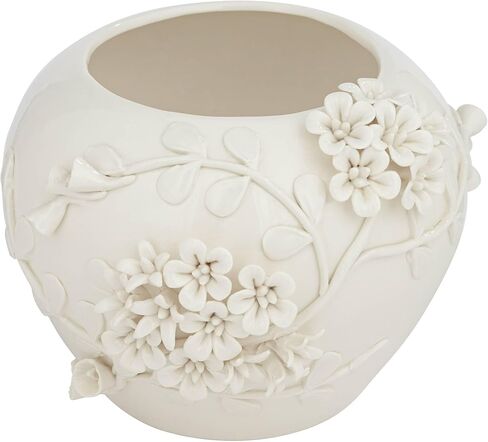 Bloomer 8 3/4" Wide White Glazed Floral Cottage Core Decorative Vase - Dahlia Studios in Saudi Arabia