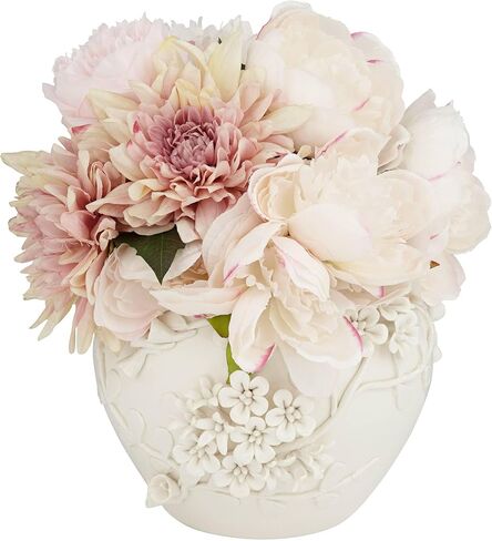 Bloomer 8 3/4" Wide White Glazed Floral Cottage Core Decorative Vase - Dahlia Studios in Saudi Arabia