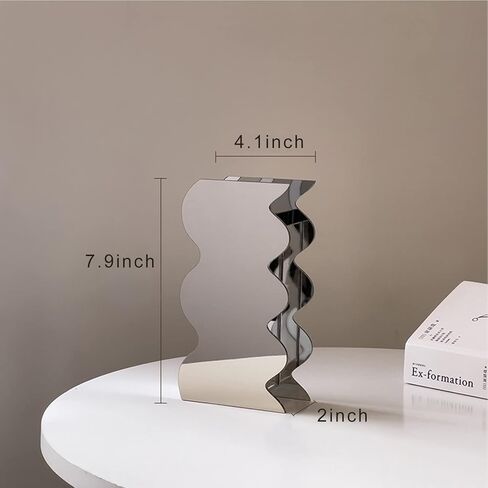 Modern Wavy Acrylic Flower Vase, Mirror Effect Design, Silver, Decorative Home Office Centerpiece, 7.9x4.1x2 Inch in Saudi Arabia