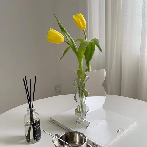 Modern Wavy Acrylic Flower Vase, Mirror Effect Design, Silver, Decorative Home Office Centerpiece, 7.9x4.1x2 Inch in Saudi Arabia