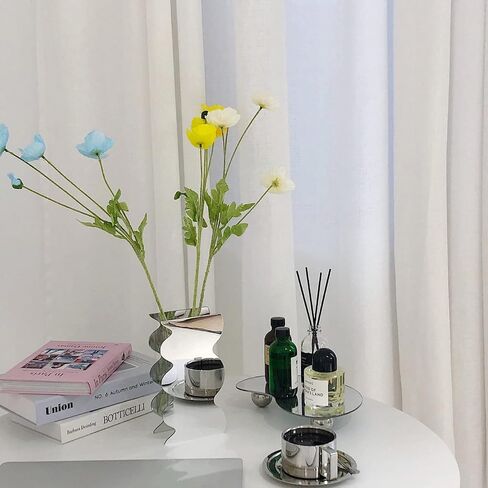 Modern Wavy Acrylic Flower Vase, Mirror Effect Design, Silver, Decorative Home Office Centerpiece, 7.9x4.1x2 Inch in Saudi Arabia