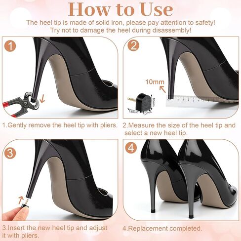 NEBURORA 56 Pairs High Heel Replacement Tips Non-Slip Shoe Heels Repair Caps Seven Different Sizes of Women's High Heels Repair Sets Black and Apricot Colors in Kuwait
