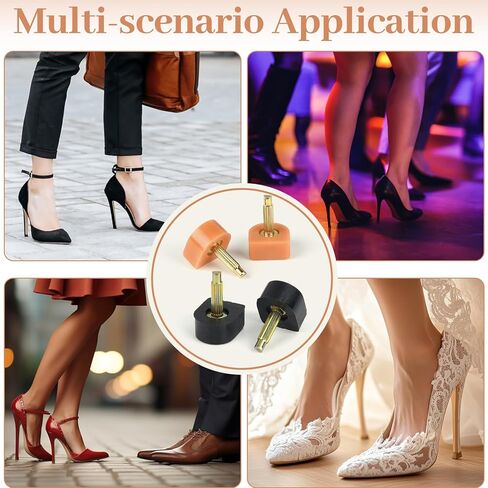 NEBURORA 56 Pairs High Heel Replacement Tips Non-Slip Shoe Heels Repair Caps Seven Different Sizes of Women's High Heels Repair Sets Black and Apricot Colors in Kuwait