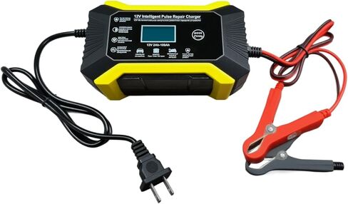 Car Battery Charger, 12V 6A Automatic Smart Battery Trickle Charger with LCD Display, Battery Maintainer Desulfator with Temperature Compensation, Universal for Car, Truck, SUV RV, Boat in Kuwait