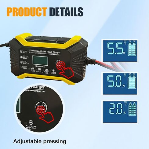 Car Battery Charger, 12V 6A Automatic Smart Battery Trickle Charger with LCD Display, Battery Maintainer Desulfator with Temperature Compensation, Universal for Car, Truck, SUV RV, Boat in Kuwait