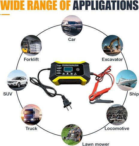 Car Battery Charger, 12V 6A Automatic Smart Battery Trickle Charger with LCD Display, Battery Maintainer Desulfator with Temperature Compensation, Universal for Car, Truck, SUV RV, Boat in Kuwait