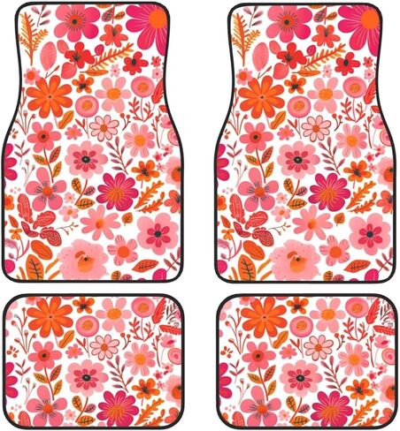 Vintage Floral Car Floor Mats Flower Pattern Car Floor Mats Universal Fit SUVS,Sedan,Vans Daisy Leaf Herbs Car Carpets for Cute Women,Girly Full Set of 4 Car Accessories in Kuwait