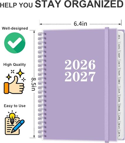 Planner 2026-2027 - Academic Planner from July 2026 to June 2027, Weekly & Monthly Planners Spiral Bound with 12-Month Tabs, Inner Pocket, 6.25" x 8.5", Purple in Kuwait