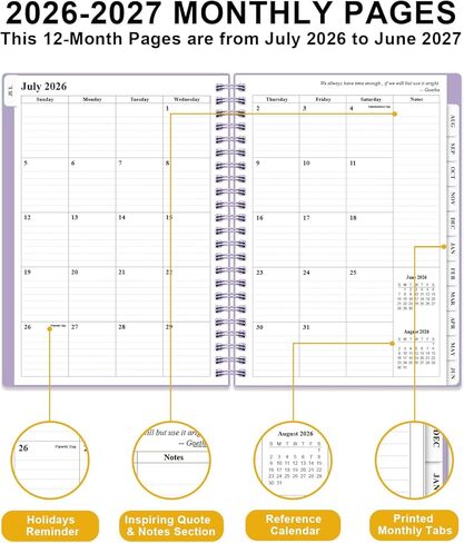 Planner 2026-2027 - Academic Planner from July 2026 to June 2027, Weekly & Monthly Planners Spiral Bound with 12-Month Tabs, Inner Pocket, 6.25" x 8.5", Purple in Kuwait
