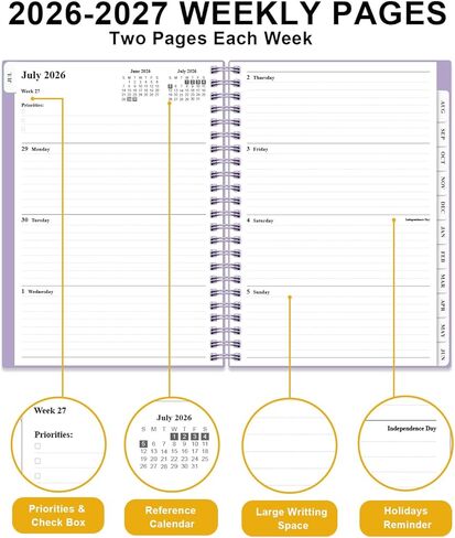 Planner 2026-2027 - Academic Planner from July 2026 to June 2027, Weekly & Monthly Planners Spiral Bound with 12-Month Tabs, Inner Pocket, 6.25" x 8.5", Purple in Kuwait