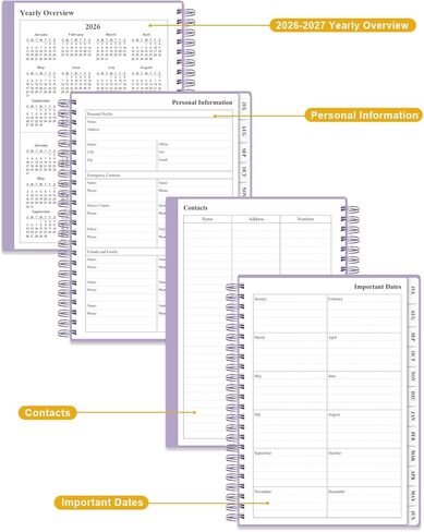 Planner 2026-2027 - Academic Planner from July 2026 to June 2027, Weekly & Monthly Planners Spiral Bound with 12-Month Tabs, Inner Pocket, 6.25" x 8.5", Purple in Kuwait