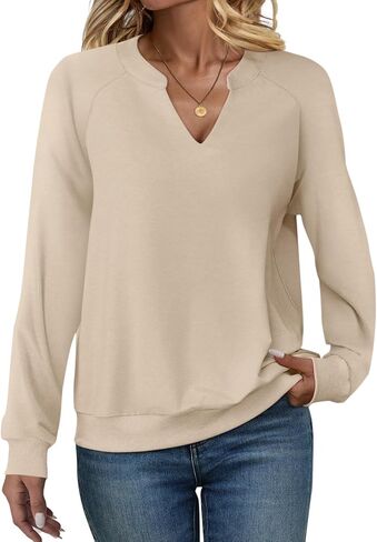 EADINVE Women Casual Long Sleeve V Neck Sweatshirts Cute Loose Fit Lightweight Pullover Tops in Kuwait
