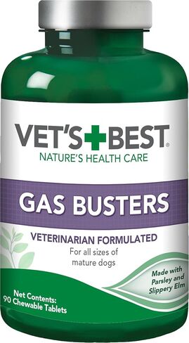Vet's Best Gas Busters Dog Supplements for Gas Relief and Digestion Aid, 90 Chewable Tablets, USA Made in Kuwait