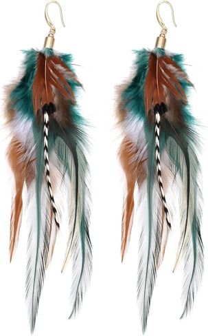 Lureme Boho متعدد الألوان ريش الطاووس الدراج تتدلى الأقراط الكبيرة (er006406-2) in Saudi Arabia