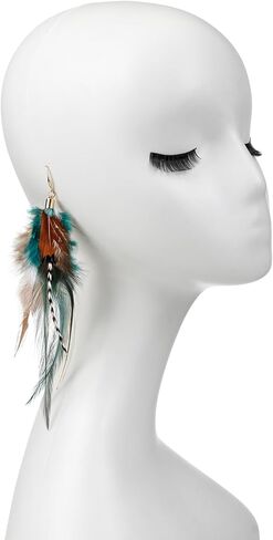 Lureme Boho متعدد الألوان ريش الطاووس الدراج تتدلى الأقراط الكبيرة (er006406-2) in Saudi Arabia