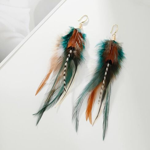 Lureme Boho متعدد الألوان ريش الطاووس الدراج تتدلى الأقراط الكبيرة (er006406-2) in Saudi Arabia