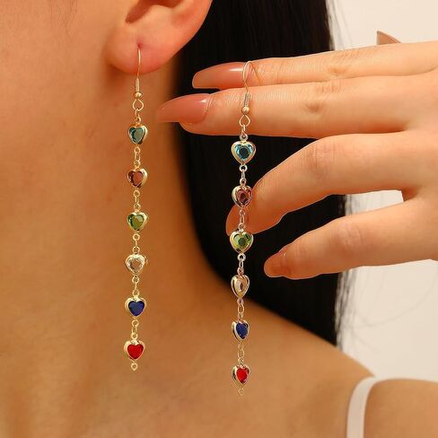 Dangle Earrings for Women Long Gold Dangle Drop Colorful Heart Statement Earrings Fashion Trendy Jewelry Gifts in Saudi Arabia