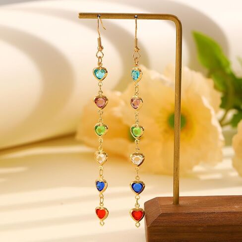 Dangle Earrings for Women Long Gold Dangle Drop Colorful Heart Statement Earrings Fashion Trendy Jewelry Gifts in Saudi Arabia